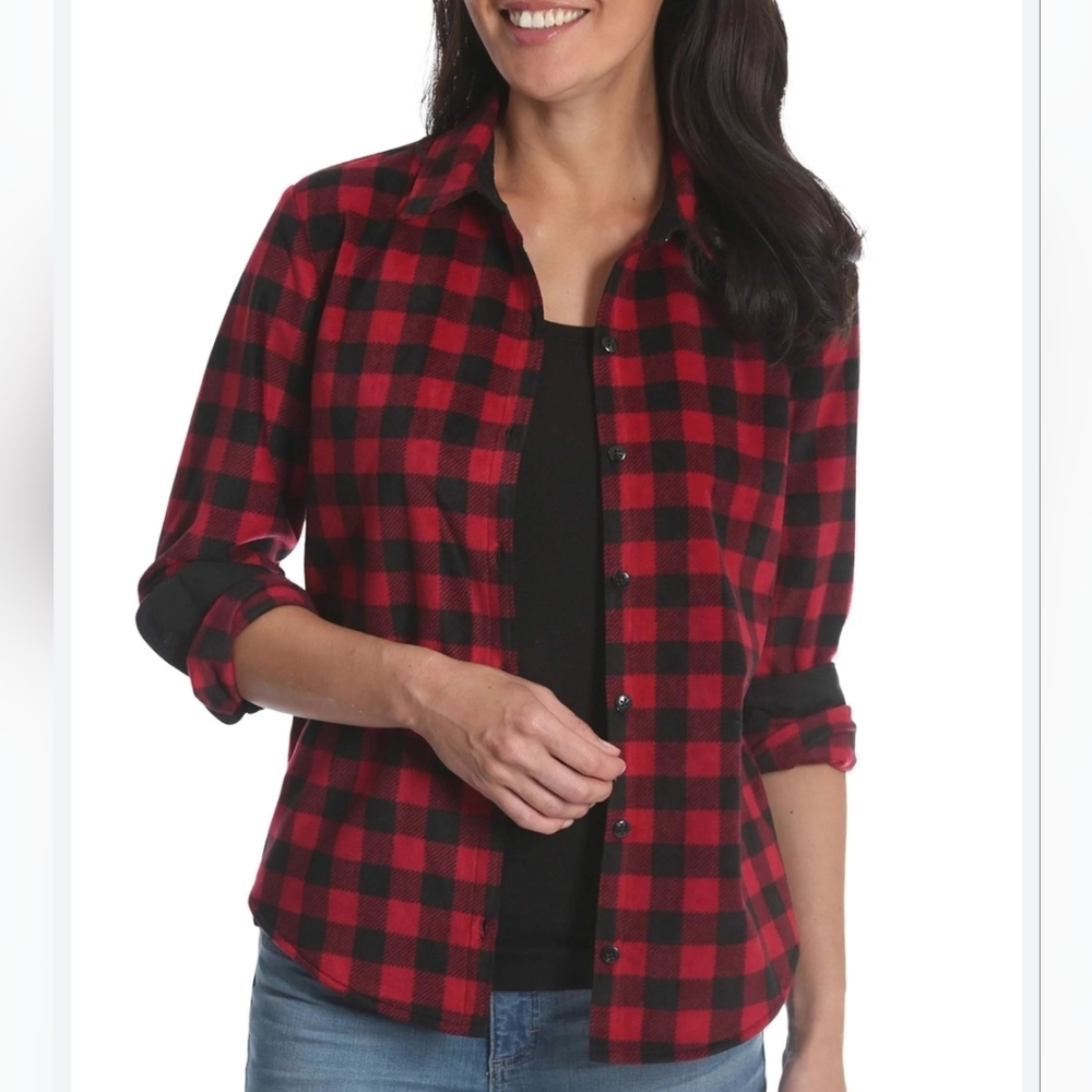 Lee Riders Buffalo Check Plaid Microfleece Button up Shirt Size Small Petite